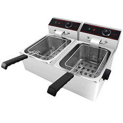 SHENGSHIYU Freidora Eléctrica Comercial Profesional, Freidora De Acero Inoxidable, Freidora Doble De Gran Capacidad De 8/16l con Cesta para Una Fácil  en oferta