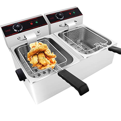 SHENGSHIYU Freidora Eléctrica Comercial 8/16l, Encimera De Cilindro Simple/Doble, Freidora De Acero Inoxidable para Restaurante, Ahorro De Energía Ráp