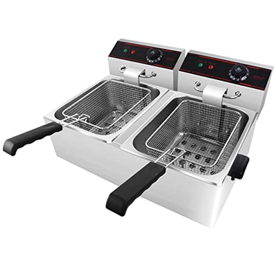 SHENGSHIYU Freidora Eléctrica Comercial De 8/16l, Freidora De Acero Inoxidable De Gran Capacidad con Cesta, Fácil De Limpiar, Adecuada para El Hogar, 