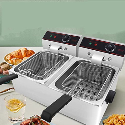 SHENGSHIYU Freidora Eléctrica Comercial - Freidora De Acero Inoxidable De Cilindro Simple O Doble De 8/16l - con Canasta para Restaurante, Hogar, Coci
