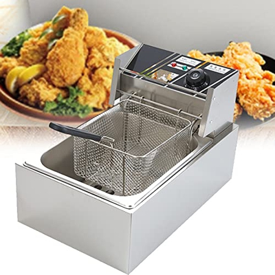 SHENGSHIYU Freidora Eléctrica Comercial 6/12l Freidora De Acero Inoxidable De Doble Olla-con Cesta, Restaurante, Hogar, Cocina, Freidora De Acero Inox
