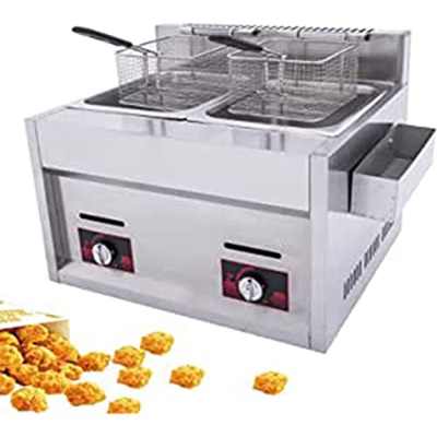 CHUYONGJIN Doble Tanque Freidora,Freidora a Gas Capacidad 6L/10L Acero Inoxidable Doble Cilindro Doble Cesta máquina de Papas Fritas fácilde limpiarfr