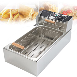 SHENGSHIYU Freidora Eléctrica Comercial 6/12l Freidora De Acero Inoxidable De Doble Olla-con Cesta, Restaurante, Hogar, Cocina, Freidora De Acero Inox en oferta