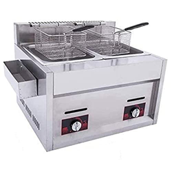CHUYONGJIN Freidora de Gas de Doble Cilindro,Freidora Comercial de 6L/10L Freidora de Gas Cesta Doble Encimera de Doble Tanque Freidora Francesa de Ac en oferta