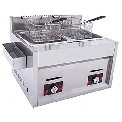 CHUYONGJIN Freidora de Gas de Doble Cilindro,Freidora Comercial de 6L/10L Freidora de Gas Cesta Doble Encimera de Doble Tanque Freidora Francesa de Ac