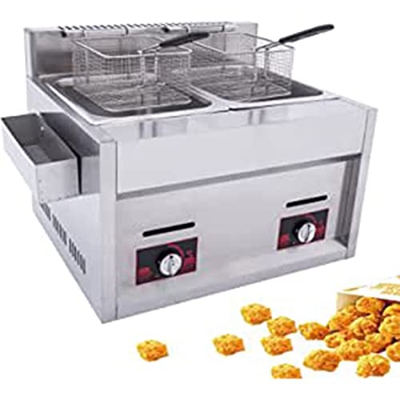 CHUYONGJIN 6L/10L Freidora De Gas,Freidora de Gas de Mesa de Acero Inoxidable,Doble Tanque de Capacidad,con 2 canastas,Cocina Industrial Comercial o U