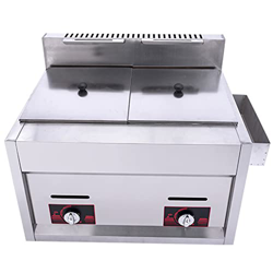 CHUYONGJIN Freidora de Gas 6/10L,Doble Tanque Freidora,Profesional Acero Inoxidable Comercial Freidora de Gas,con Orificios de Escape de Humo,Fácil De en oferta