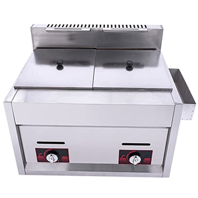 CHUYONGJIN Freidora de Gas 6/10L,Doble Tanque Freidora,Profesional Acero Inoxidable Comercial Freidora de Gas,con Orificios de Escape de Humo,Fácil De
