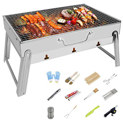 Stainless Steel BBQ Barbecue Grill, Portable Folding Charcoal BBQ Grill Table Barbecue Smoker Grill Desk Tabletop Barbecue Tool Kits for Outdoor Garde características