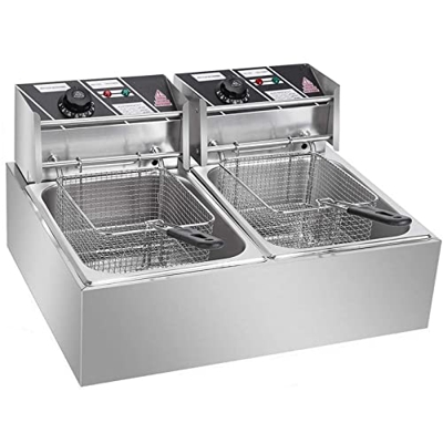 CHUYONGJIN Freidora Eléctrica Comercial Profesional,Freidora De Acero Inoxidable,Freidora Doble De Gran Capacidad De 2x6L con Cesta para Una Fácil Lim