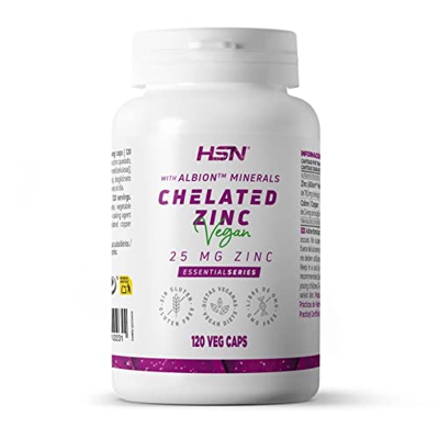 Zinc 25 MG - Materia prima: Albion™ Minerals - de HSN | 120 Cápsulas Vegetales de 25 MG Zinc Puro de Bisglicinato de Zinc Quelado | No-GMO, Vegano, Si