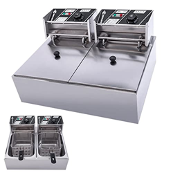 BEIJIAYI Freidora Eléctrica con Canasta Y Tapa, Freidora Comercial Acero Inoxidable, Potencia: 2.5+2.5kw para Uso Comercial Y Doméstico Deep Fryer, Ca precio