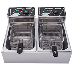 CHUYONGJIN 2500W Freidora Eléctrica Comercial De 2x6L,Freidora De Restaurante De Acero Inoxidable con Cesta,Calor Ajustable,Fácil De Cocinar,Restauran precio