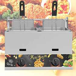 BEIJIAYI Freidora Gas Doble Estufa Doble Olla, Encimera Acero Inoxidable Deep Fryer Grasa Profunda, Potencia Fuego Ajustable, con Dos Cestas Freír, pa precio