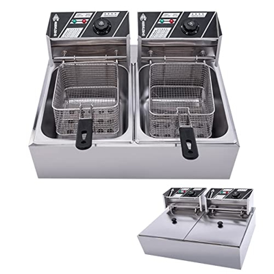 BEIJIAYI Freidora Eléctrica Comercial con Cesta Y Tapa, Freidora Cocina para Mostrador, Deep Fryer Rango Control Temperatura: 60~200 ° C, Capacidad 10