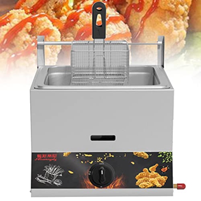 BEIJIAYI Freidora Gas Lpg Una Sola Olla, Freidora Gas Comercial Profesional, Freidora Acero Inoxidable para Encimera Cocina, Deep Fryer Chips para Res