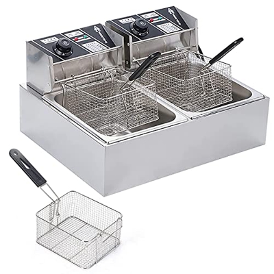 CHUYONGJIN 2500w Freidora eléctrica Profesional,Freidora Eléctrica Comercial, 2x6L Freidora De Acero Inoxidable con Cesta para Restaurante,Hogar,Cocin