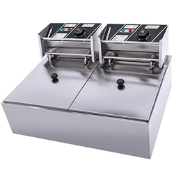 CHUYONGJIN 6L+6L Freidora Eléctrica Comercial Profesional,Freidora De Acero Inoxidable De Doble Olla-con Cesta,Restaurante,Hogar, Cocina,Freidora De A precio