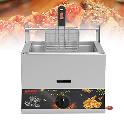 BEIJIAYI Freidora Cocina, Gas Un Cilindro Una Sola Olla + Azul Frito, Freidora Glp Acero Inoxidable Encimera, para El Hogar Y Comercial Deep Fryer, Po