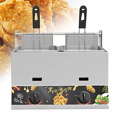 BEIJIAYI Freidora Gas para Uso Doméstico Y Comercial, Freidora Gas Encimera con Cestas Y Tapa, Potencia Fuego Ajustable, para Restaurantes, Puestos Co