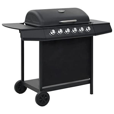 Tidyard Barbacoa Portátil de Gas Barbacoa Gas Piedra Volcanica con 6 Zonas de Cocción Negra de Acero 112 x 54 x 98 cm