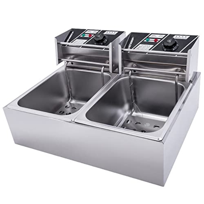 CHUYONGJIN Freidora de Grasa Profunda 2x6L Electric,freidora Profunda Comercial Control de Temperatura Ajustable de Acero Inoxidable de 2500 W con Ces