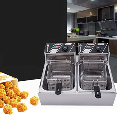 BEIJIAYI Freidoras Eléctricas Grandes Acero Inoxidable, Freidora Cocina Temperatura Ajustable, Rango Control Temperatura: 60~200 ° C, para Nuggets Pol
