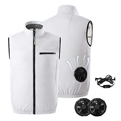 AJEYPMZ Chaleco de refrigeración con Chaqueta de 2 Ventiladores, Traje de Pesca Transpirable con Protector Solar para Exteriores, sin Banco de energía