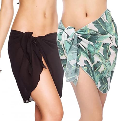 2 Piezas Pareo Playa para Mujer, Negro Blanco Media Pareo Playa de Traje de Baño de Gasa para Damas,Playa para Bikini Bañador Pareo Bufanda Wrap Saron