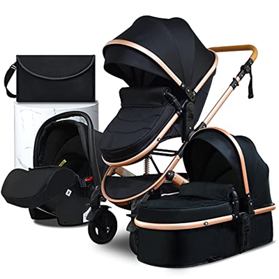 Carrito Bebe, Cochecito Bebe 3 Piezas,Carro Bebe 3 Piezas,Silla de Paseo Ligera hasta 25 Kilos,Silla de Paseo Inglesina,Capazo de bebé(Black)