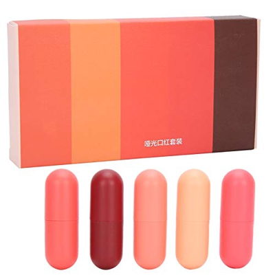 Lápiz Labial, Mini Cápsula Portátil, Juego de Brillo de Labios Mate, Lápiz Labial Mate Rojo, Juego de Monedero de Lápiz Labial Lindo, Juego de Lápiz L