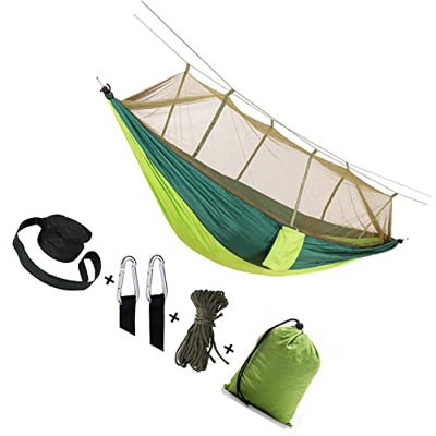 RENJMU Hamaca, Campamento Ultraligero al Aire Libre con mosquiteros Net, carabinaje, Correa de árbol, Capacidad de Carga de 200 kg, 260 cm x 140 cm, C