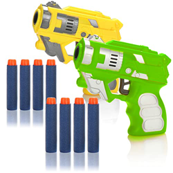 com-four® Pistola de Dardos 2X, Lanzador de Juguete semiautomático con Dardos de Espuma Suave, Alta precisión a distancias Cortas (Amarillo + Verde -  precio