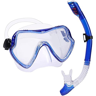 Juego de esnórquel de alta calidad para adultos, máscara de buceo para buceo, máscara de esnórquel en seco, azul transparente y azul transparente