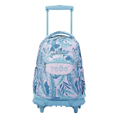 TOTTO Mochila escolar con ruedas plantas tropicales Renglones de color Verde