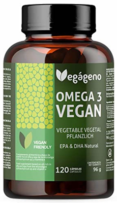 OMEGA 3 VEGAGENO - Aceite de Algas 2000MG de Origen Vegetal. Alta Concentración 600 mg DHA y 300mg EPA por Dosis Diaria. 100% Natural. Sin Gluten. No 