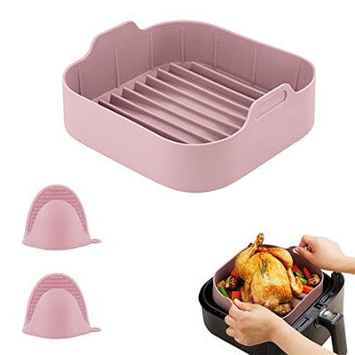 Air Fryer - Cacerola de silicona para horno de 8 pulgadas con guantes resistentes al calor, accesorios reutilizables para horno Air Fryer, reemplazo d
