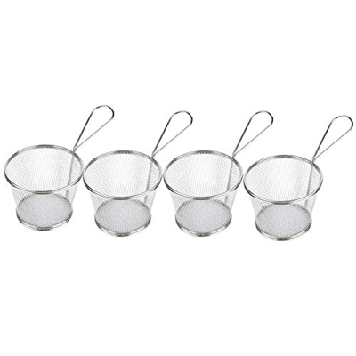Cesta para Freír de 4 Piezas, Filtro de Alimentos Fritos de Acero Inoxidable 304 con Asa para Hervir Al Vapor, Freír, Escurrir, Enjuagar