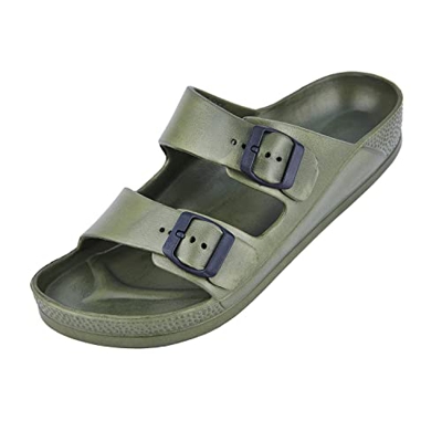 Shenji Mules de Confort para Hombre Chancla Sandalia de Punta Abierta y Hebilla H80152 Verde Ejército 41