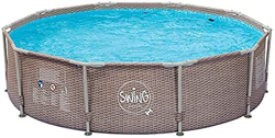 well2wellness Marco de piscina 305 x 76 cm en diseño de mimbre | Piscina | Piscina con barras de aluminio | Montaje rápido | Soporte seguro | Duradero en oferta