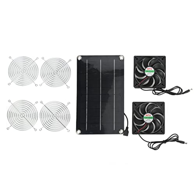 Gedourain Ventilador Solar, Ventilador Solar Dual DC 12V Seguro con Panel Solar para Casa de Mascotas