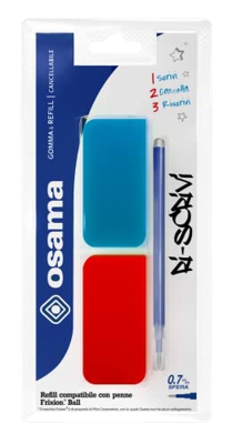 Osama S.p.A. Set RISCRIVI, goma de silicona para tinta de gel borrable-2 unidades, varios colores y rellenos con tinta de gel borrable termonsensible 
