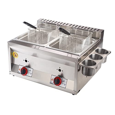 SAIAODI Freidora Industrial, Freidora Profunda con Cesta, Freidora Profunda de Acero Inoxidable con Tapa, Freidora de Gas Profesional para Restaurante