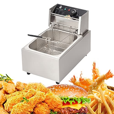 Freidora Eléctrica Freidora Profunda de Acero Inoxidable, Freidoras Eléctricas de Encimera con Cesta y Tapa, Capacidad 10L/20L, con Temporizador de 60