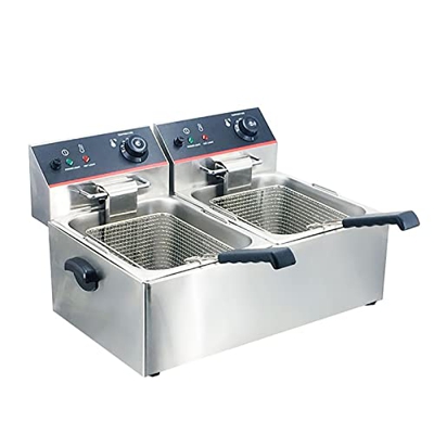 ZYFC Freidora Comercial, Freidora Eléctrica Cesta y Tapa para Freidora de Acero Inoxidable, Perilla de Termostato Automática y Protección de Límite de