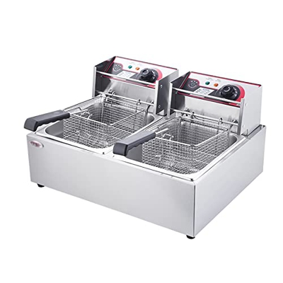 ZYFC Freidora Comercial Freidora Profunda de Acero Inoxidable con Capacidad de Limitador de Temperatura de 1-2 Cestas y Tapas, Calentamiento Rápido, F