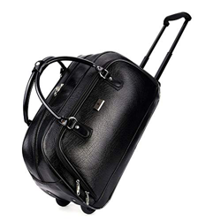 WANWEN Equipaje de Viaje con Ruedas Fin de Semana de Cuero de PU|Maleta con Ruedas para Pasar la Noche Bolsa de Lona con Ruedas (Negro) (Color : Black características