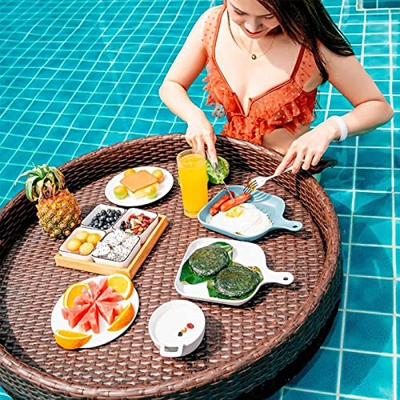 Soporte Flotante para Bebidas, Soporte para Bebidas de Piscina, Mesa Flotante para Piscina, portavasos de Piscina, Bandeja Flotante de ratán, Soporte 