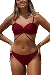 Bañadores Mujer Trajes de Baño Mujer de Dos Piezas Bikini Brasileño Bandeau Push Up Tanga Cintura Baja Correas Laterales Bikini Brasileño Mujer (Rojo  características