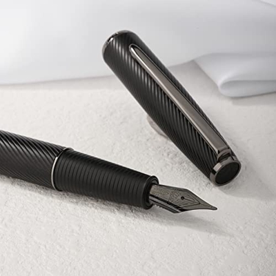 Upgrade Hongdian A3 - Pluma estilográfica de aluminio negro con punta extrafina, diseño de lujo suave de escritura